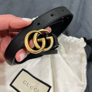 Gucci Women's Belt in Black with Gold GG Buckle